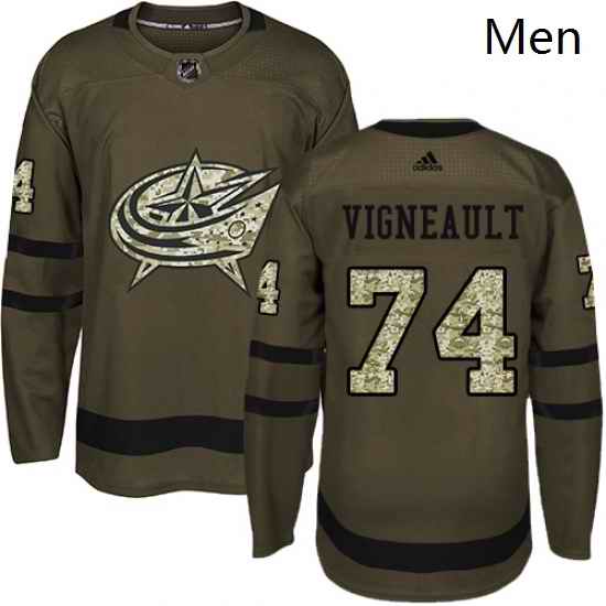 Mens Adidas Columbus Blue Jackets 74 Sam Vigneault Authentic Green Salute to Service NHL Jersey